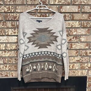 American Eagle Outfitters Beige and‎ Brown Patterned Aztec Sweater